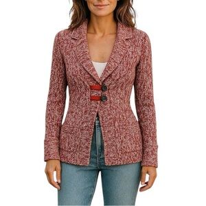 Lole Small Red White Wool Blend Cozy Layering Cardigan Sweater